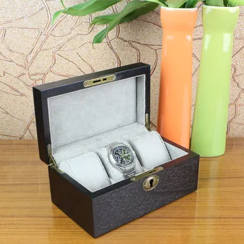 Modna firma drvena kutija za satove s 3 utora, crna kutija za pohranu sati u europskom stilu s bravom i ključem poklon torbica za nakit W0325