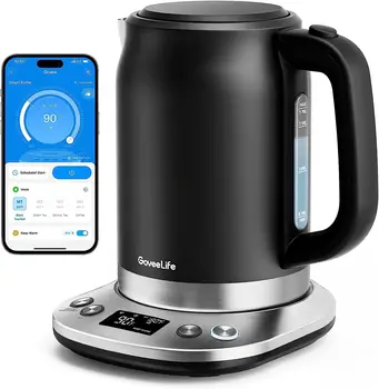 Pametan čaj s kontrolom temperature, Wi-Fi, kuhalo za vodu s upravljanjem Alexa, 1500 W za brzo kuhanje, 2 sata zadržavanja topline, 1,7 l nehrđajućeg čelika, koja ne sadrži bisfenol A