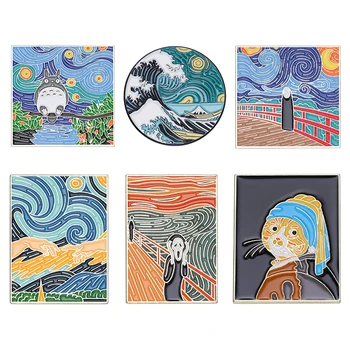 Van Gogh Zvjezdano Nebo Эмалевая Pin Anime Igle Ikone na Ruksak Slatka Stvari Pribor za Nakit Manga Poklon Broševi Ikonu na Rever
